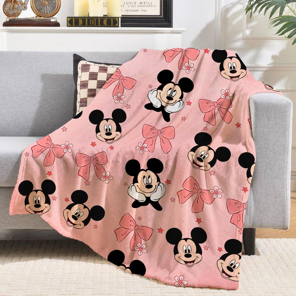 Mickey Coquette Bow Blanket, Personalized Pink Disney Mickey Blankets, Custom Kids Name gift, Magical Mouse blankets, Mickey Mouse Blankets