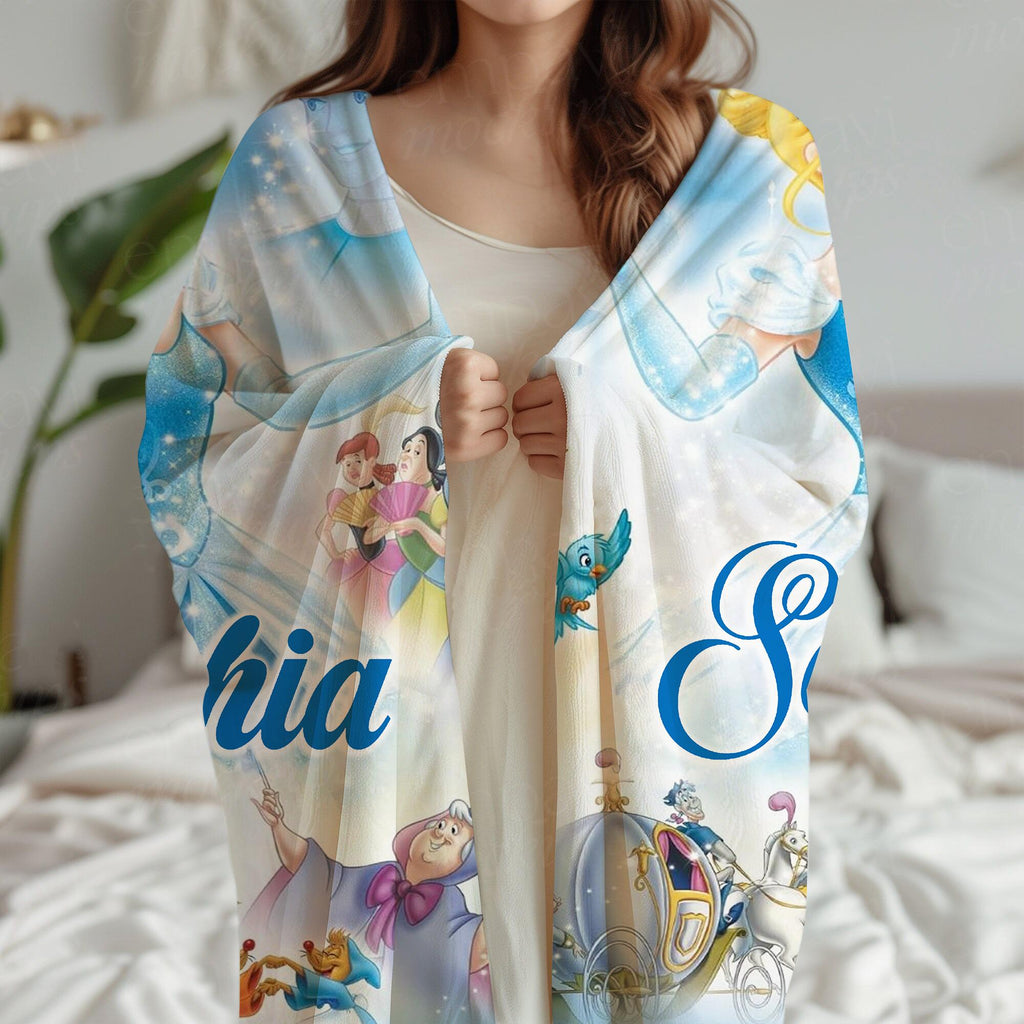 Personalized Coquette Princess Cinderella Blanket, Custom Name Throw, Disney Princess Blanket, Cinderella Bows Throw, Bibbidi Bobbidi Boo