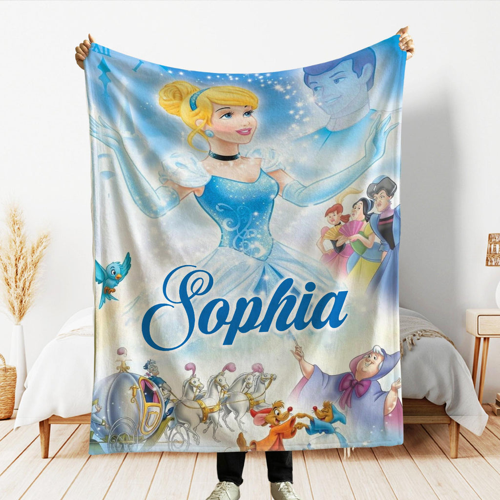Personalized Coquette Princess Cinderella Blanket, Custom Name Throw, Disney Princess Blanket, Cinderella Bows Throw, Bibbidi Bobbidi Boo