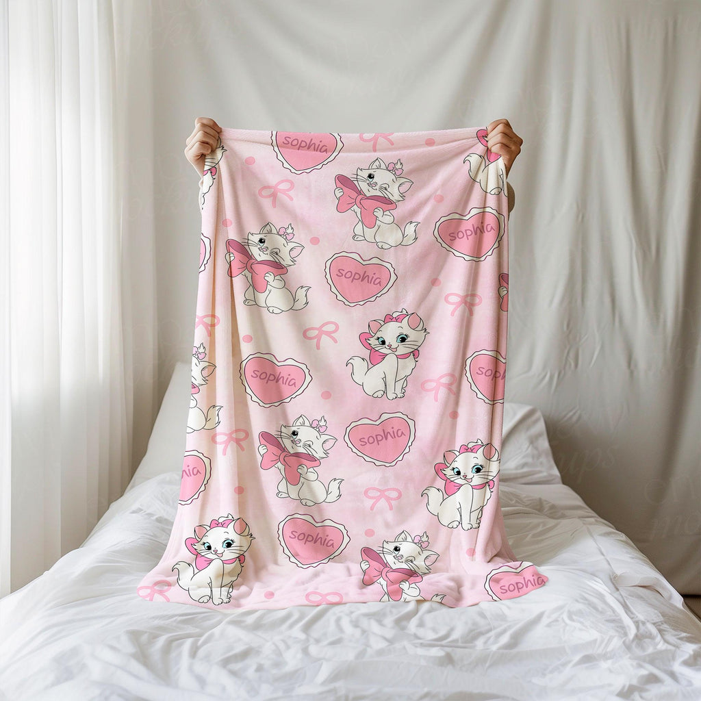 Personalized Coquette Marie Aristocats Blanket, Disney Cat Blanket, Aristocats Blanket, Disney Bows Blanket, Marie Cat Birthday Girls Gift