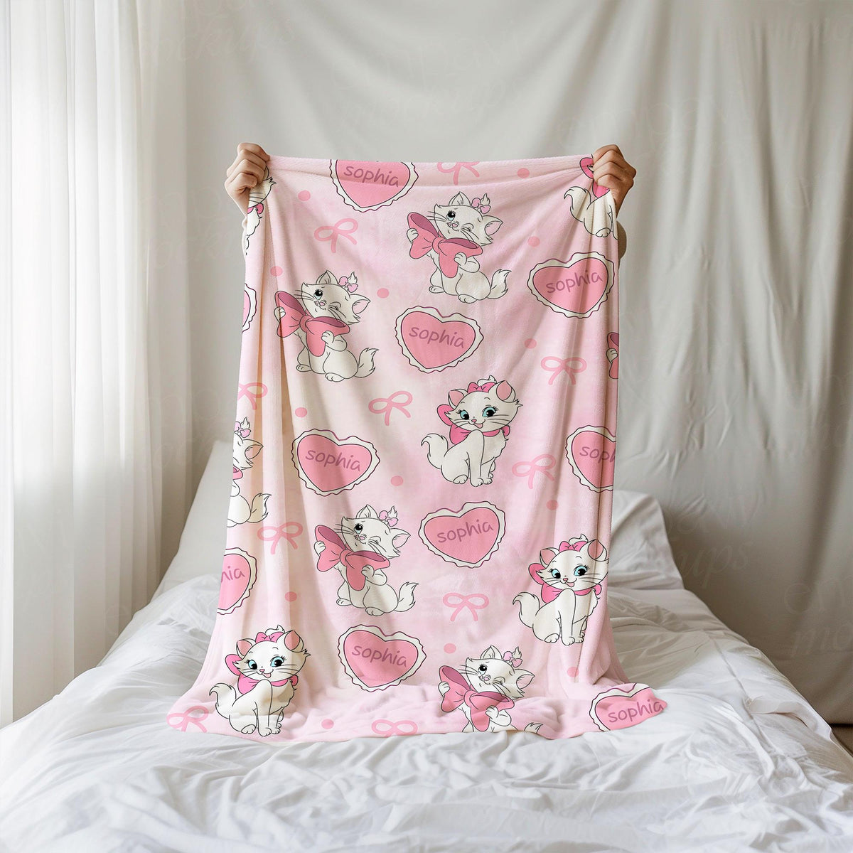 Personalized Coquette Marie Aristocats Blanket, Disney Cat Blanket, Aristocats Blanket, Disney Bows Blanket, Marie Cat Birthday Girls Gift