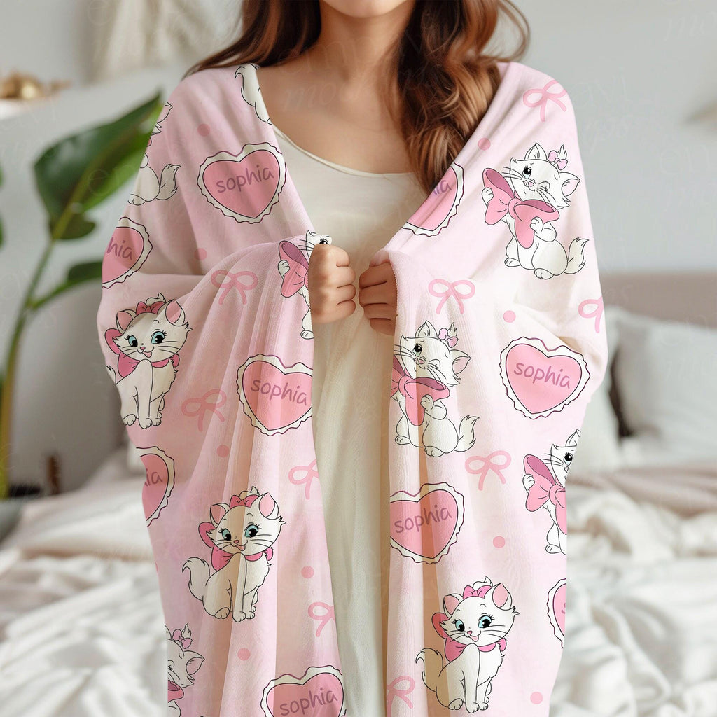Personalized Coquette Marie Aristocats Blanket, Disney Cat Blanket, Aristocats Blanket, Disney Bows Blanket, Marie Cat Birthday Girls Gift