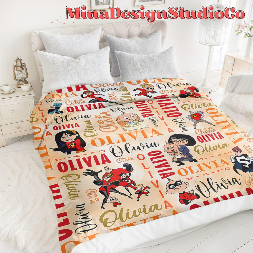 Personalized Watercolor Disney The Incredibles Blanket, Mr Incredible Elastigirl Violet Dash Jack Jack Family Birthday Boy/Girl Home Decor