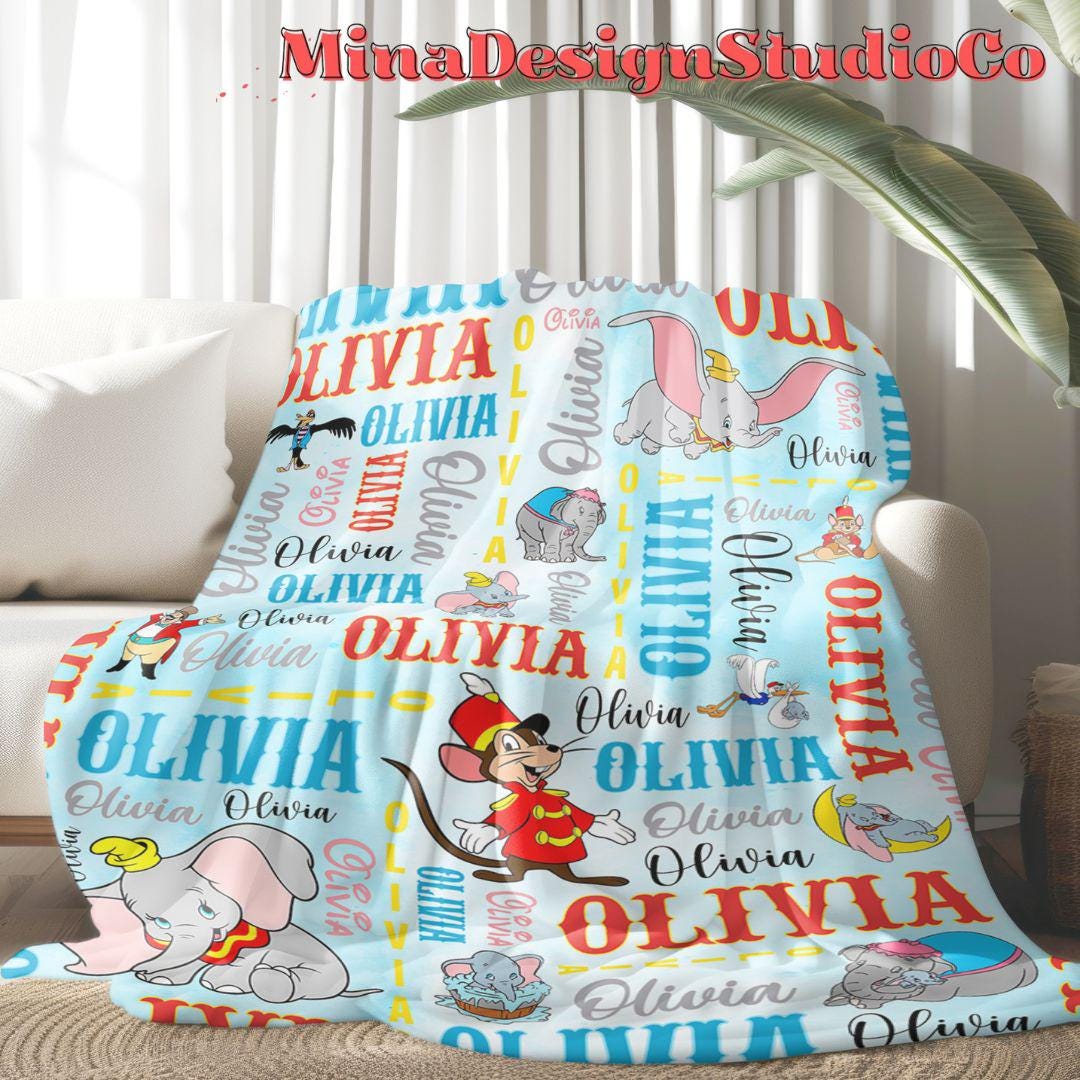 Personalized Watercolor Disney Dumbo Blanket, Cute Dumbo Flying Elephant Birthday Boy Gifts, Birthday Girl Blanket Family Home Decoration