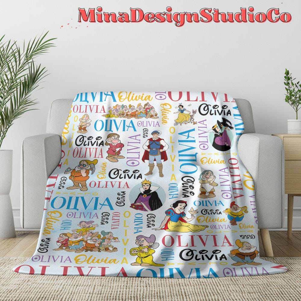 Personalized Watercolor Disney Snow White and the Seven Dwarfs Blanket, Disney Princess Snow White Birthday Girl Home Decor, The Evil Queen
