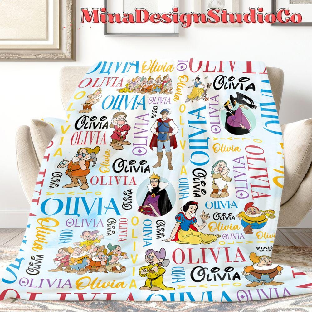 Personalized Watercolor Disney Snow White and the Seven Dwarfs Blanket, Disney Princess Snow White Birthday Girl Home Decor, The Evil Queen