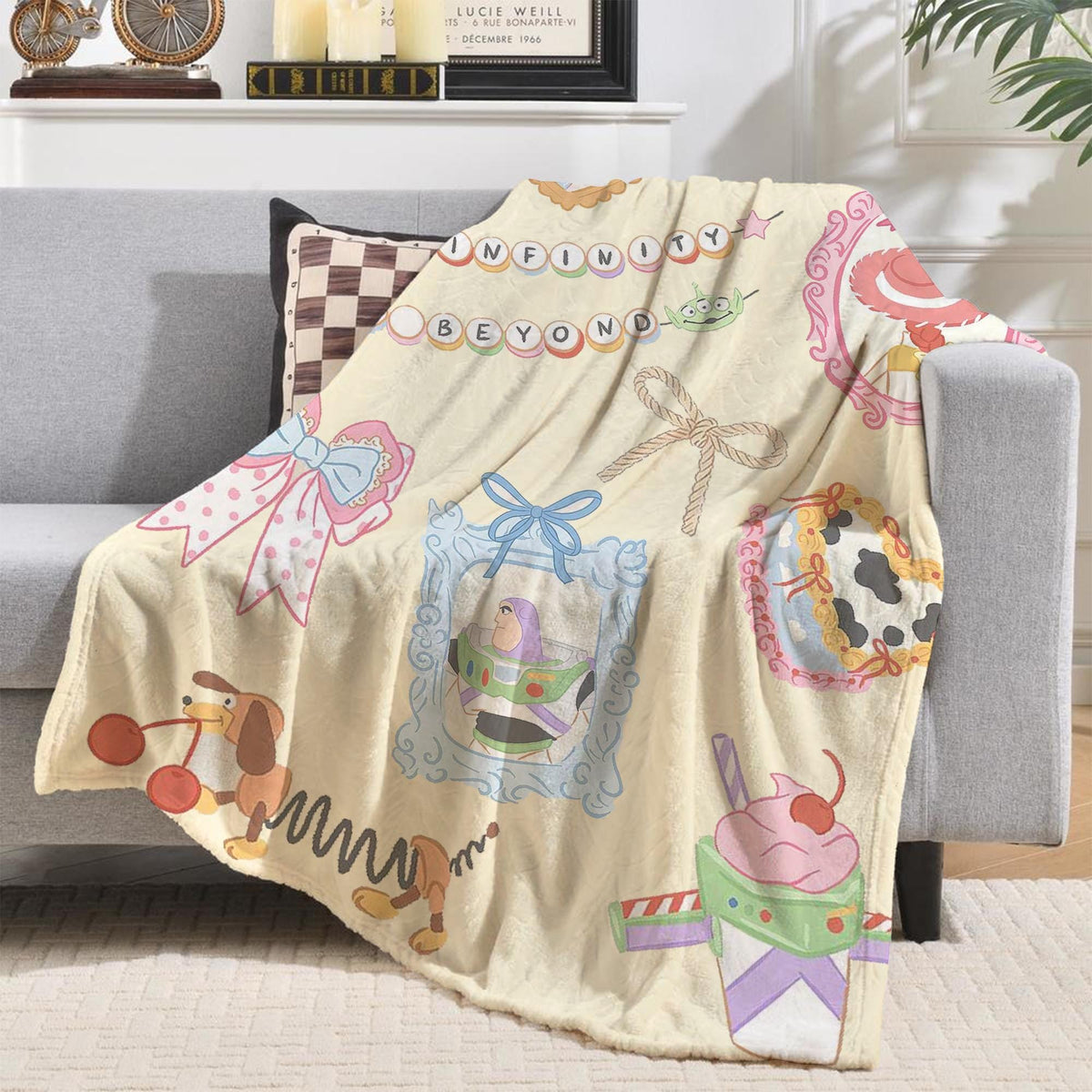 Personalized Coquette Disney Toy Story Blanket, Custom Kids Name gift, Woody Buzz Lightyear Jessie Toy Story Blankets, Bow Toy Story blanket