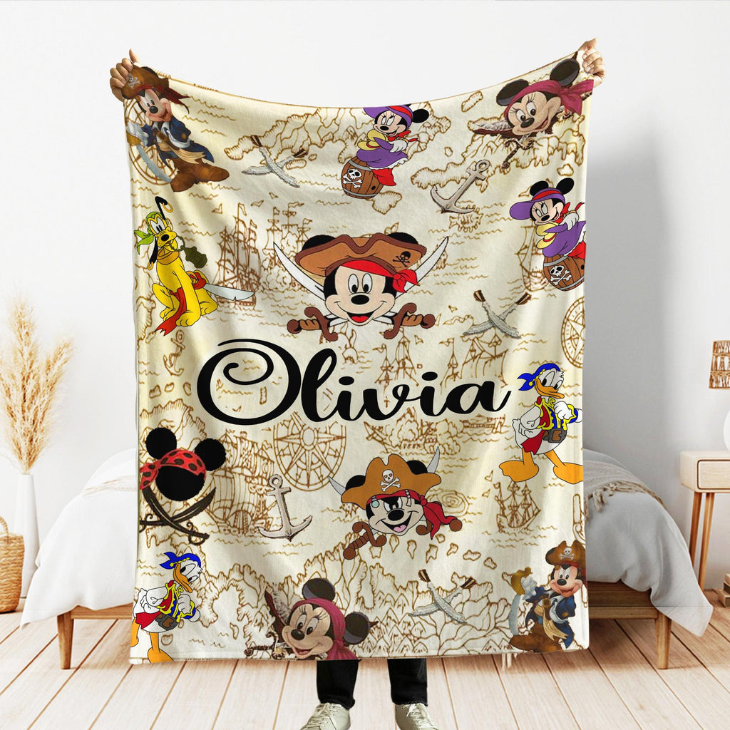 Personalized Pirates Of The Caribbean Blanket, Mickey and Friends Pirates Blanket, Custom Name gift, Disney Family Cruise Trip blankets
