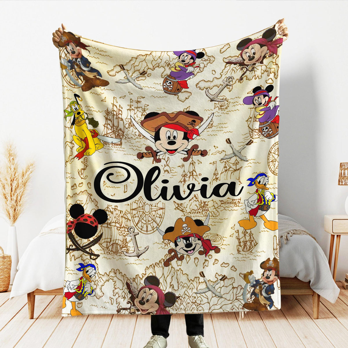 Personalized Pirates Of The Caribbean Blanket, Mickey and Friends Pirates Blanket, Custom Name gift, Disney Family Cruise Trip blankets