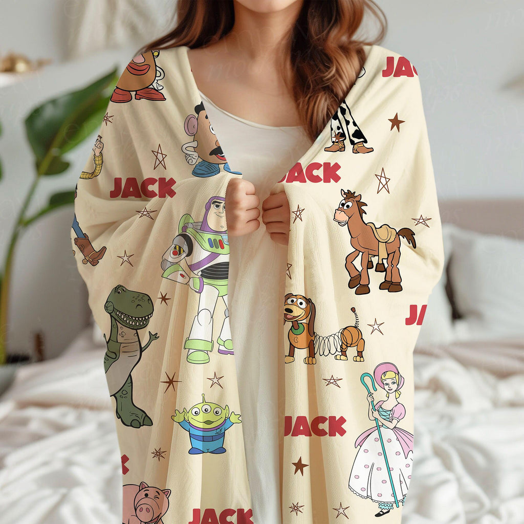 Disney Toy Story Personalized Blanket, Custom Name gift, Woody Buzz T-Rex Jessie Blankets, Toy Story Blankets, Toy Story Characters blanket