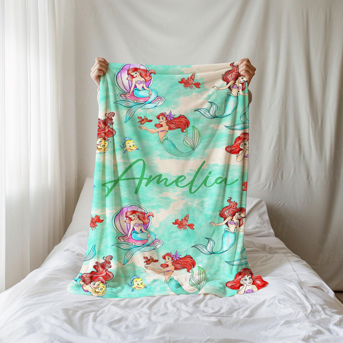Personalized Little Mermaid Blanket, Custom Name gift, Ariel Princess Blanket, Disney Princess Blankets, Mermaid Throw, Disney Ariel Blanket