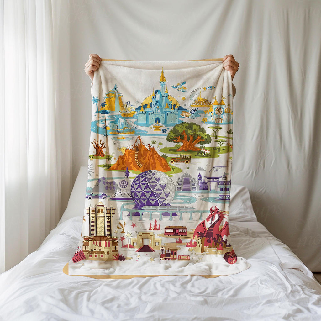 Disney Parks Blankets, Happiest Place On Earth, Magical Castle Blanket, Four Parks Disney World Throw, Magic Kingdom Blanket, Epcot Blanket