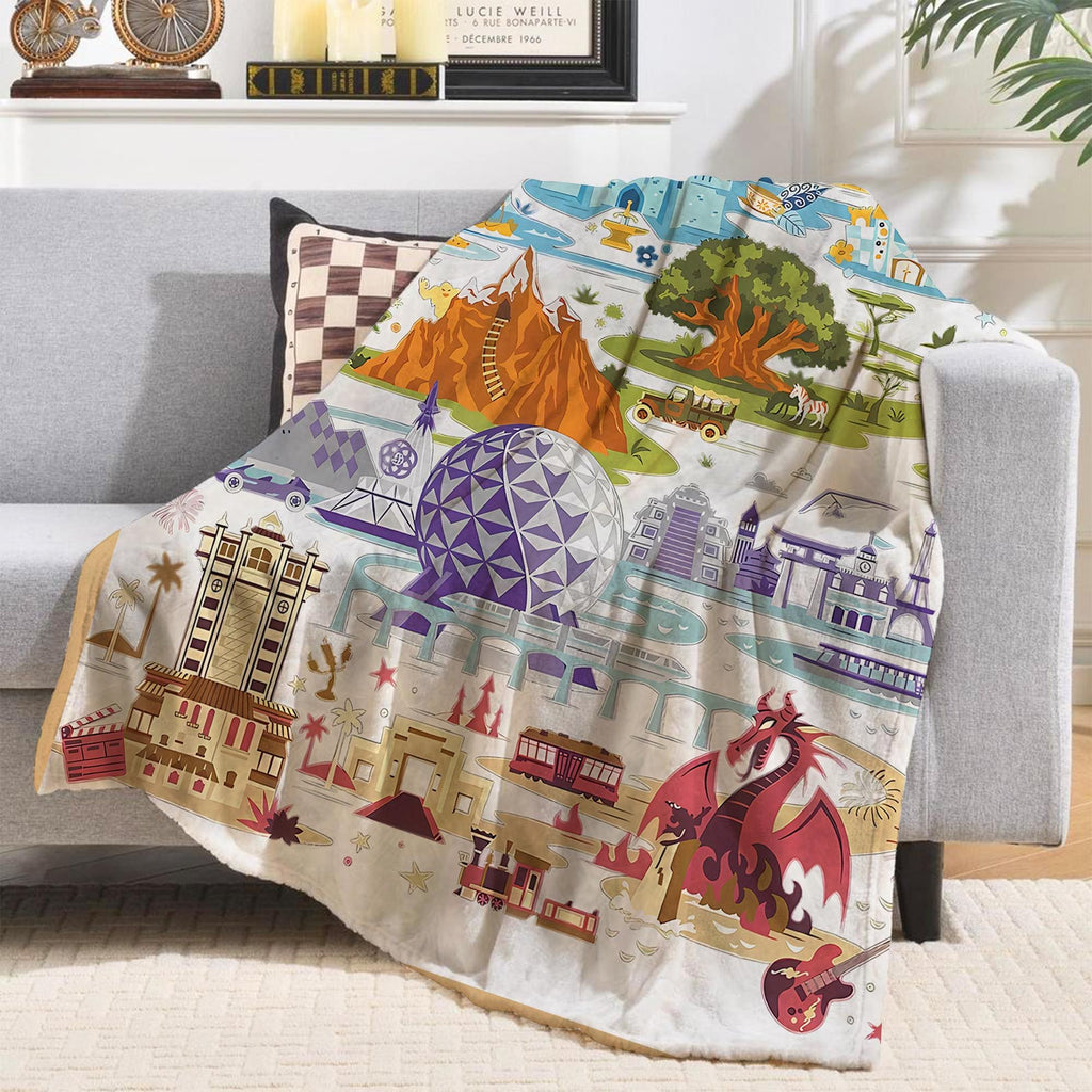 Disney Parks Blankets, Happiest Place On Earth, Magical Castle Blanket, Four Parks Disney World Throw, Magic Kingdom Blanket, Epcot Blanket