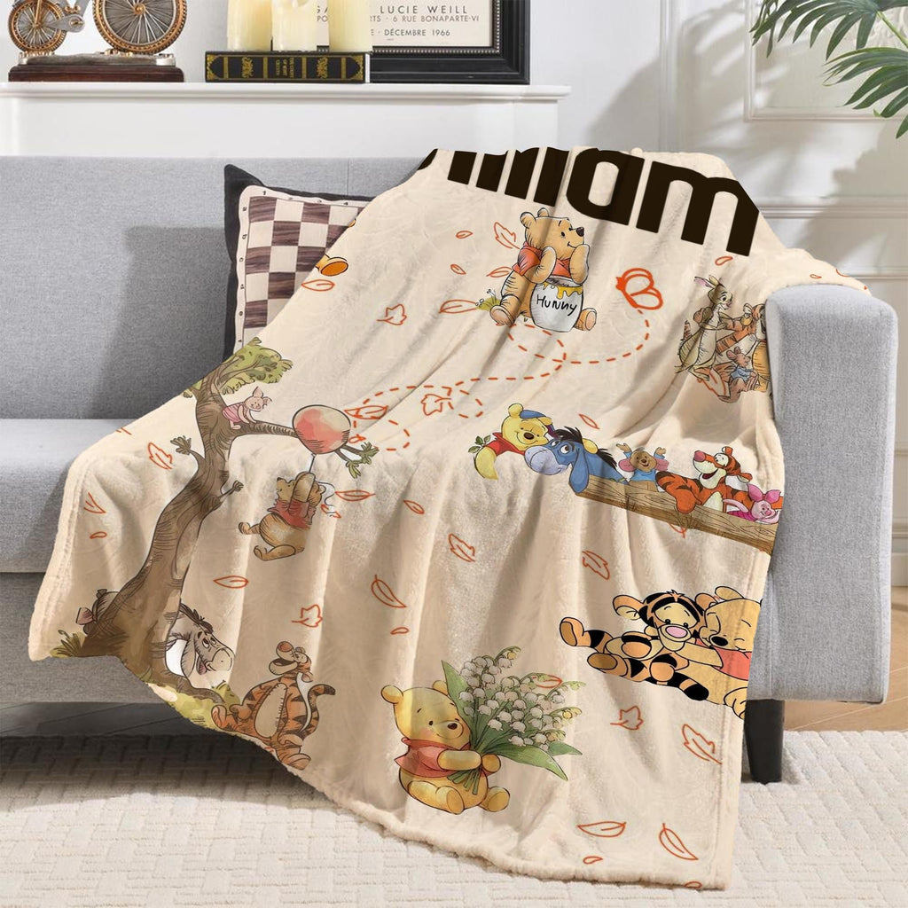 Personalized Classic Winnie The Pooh Blanket, Pooh and Friends Blankets, Custom Kids Name gift, Pooh Birthday blankets, Pooh Bear Throw