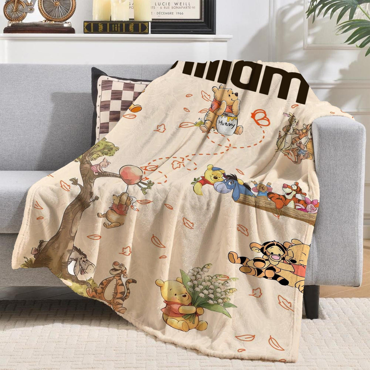 Personalized Classic Winnie The Pooh Blanket, Pooh and Friends Blankets, Custom Kids Name gift, Pooh Birthday blankets, Pooh Bear Throw