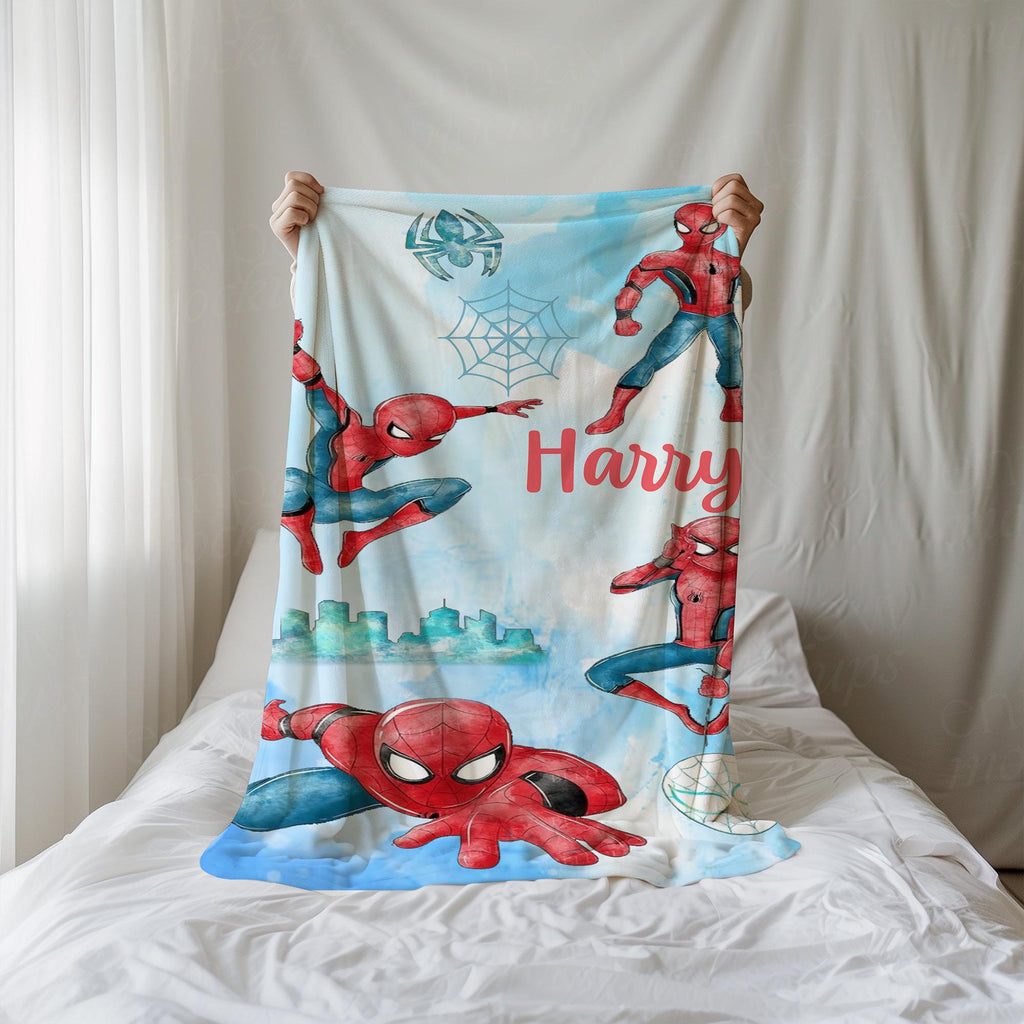 Personalized Watercolor Spider-man Blanket, Custom Name Birthday Boy gift, Peter Parker blankets, Spiderman Family Throw, Superhero Blanket