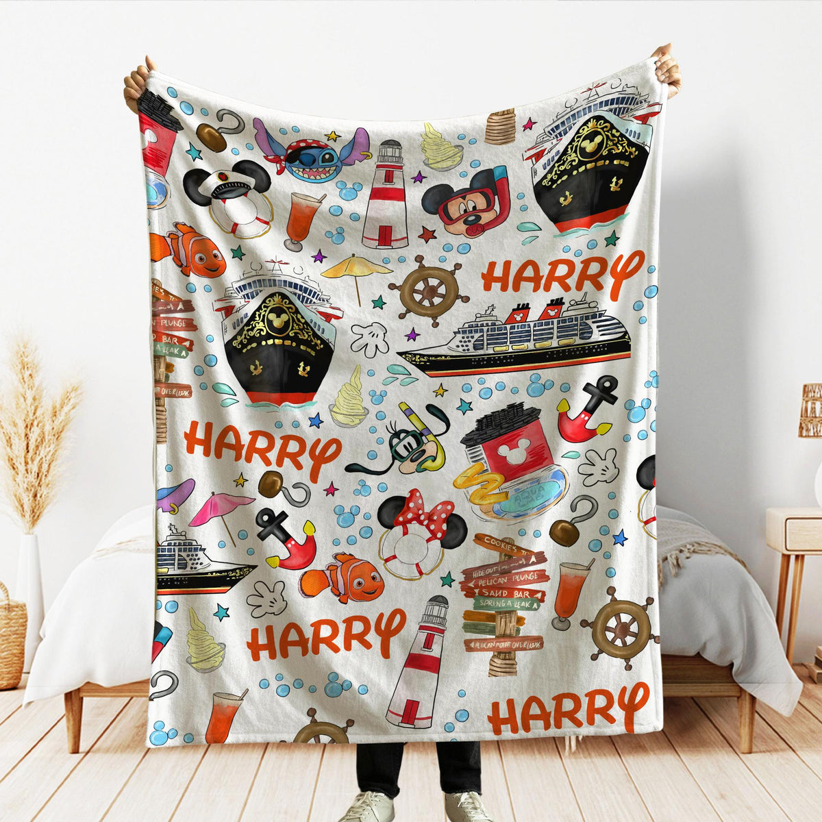 Personalized Mickey and Friends Cruise Blanket, Custom Disney Family Cruise Trip blankets, Disney Wish Dream Magic, Cruise Birthday Gifts
