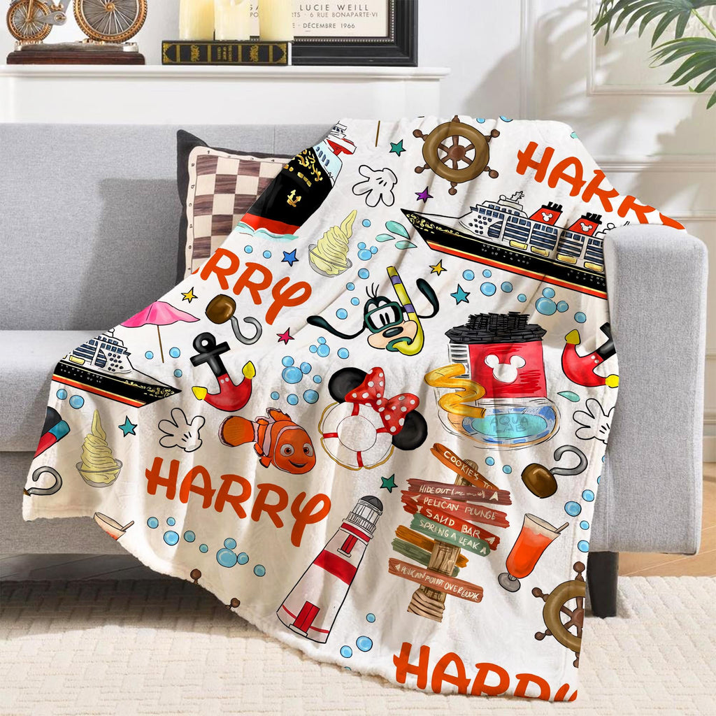 Personalized Mickey and Friends Cruise Blanket, Custom Disney Family Cruise Trip blankets, Disney Wish Dream Magic, Cruise Birthday Gifts