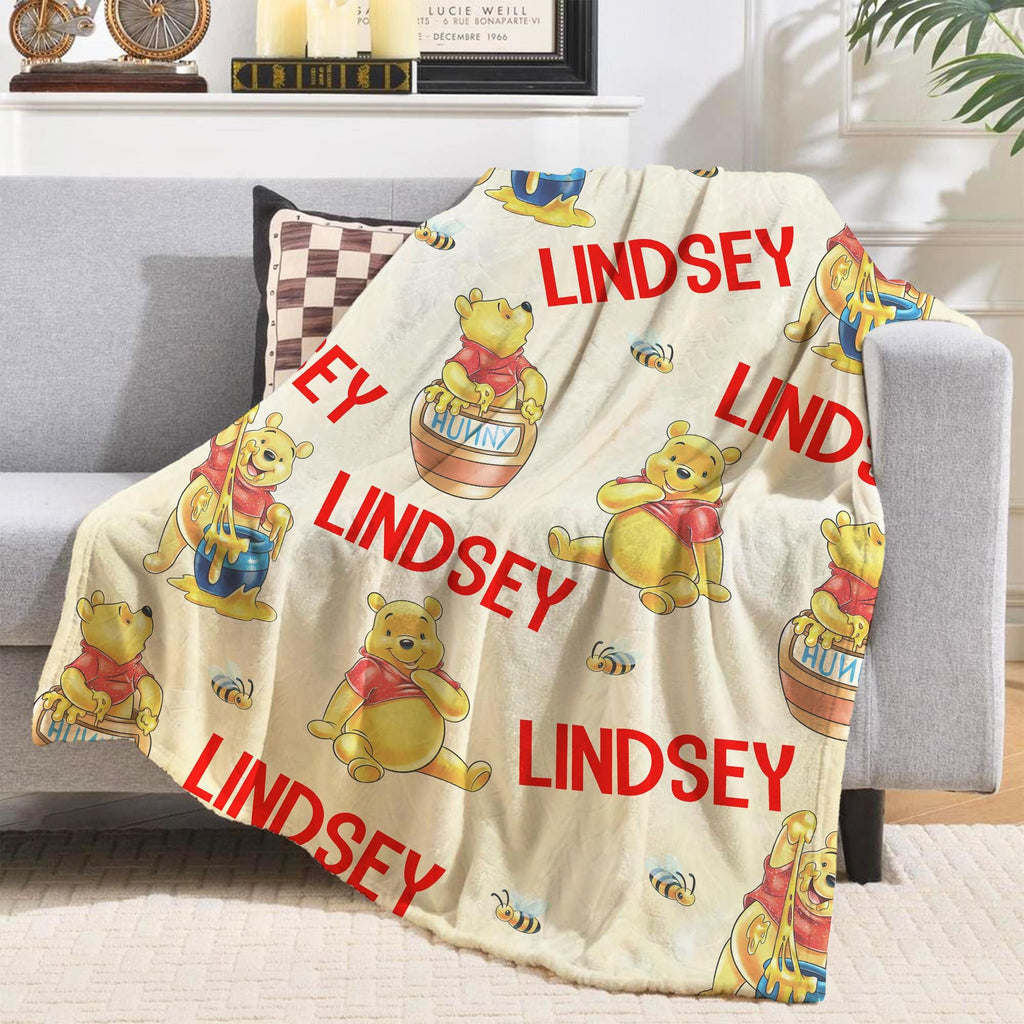 Custom Disney Winnie The Pooh Blanket, Pooh Bear Blankets, Custom Name gift, Pooh Birthday blankets, Pooh Decor, Winnie Pooh Blankets