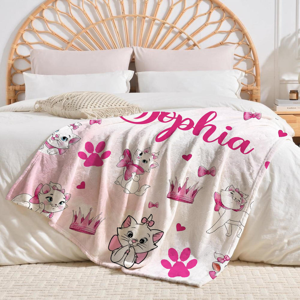 Coquette Marie Aristocats Personalized Blanket, Custom Name Disney Cat Blanket, Disney Bows Blanket, Marie Cat Throw, Birthday Girls Gift