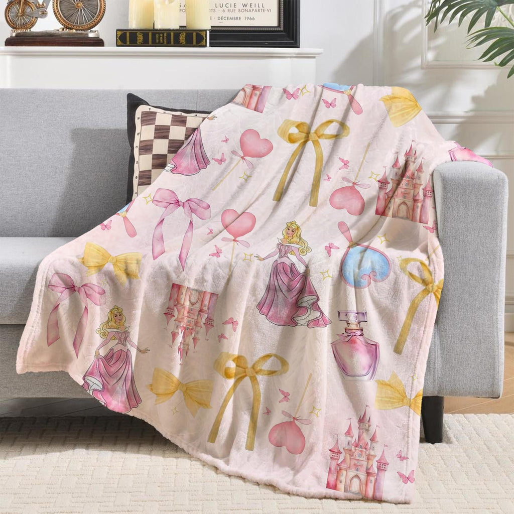 Watercolor Coquette Bows Disney Princess Blanket, Custom Aurora Blanket, Sleeping Beauty Throw, Princess Birthday Girl Gift, Princess Bows