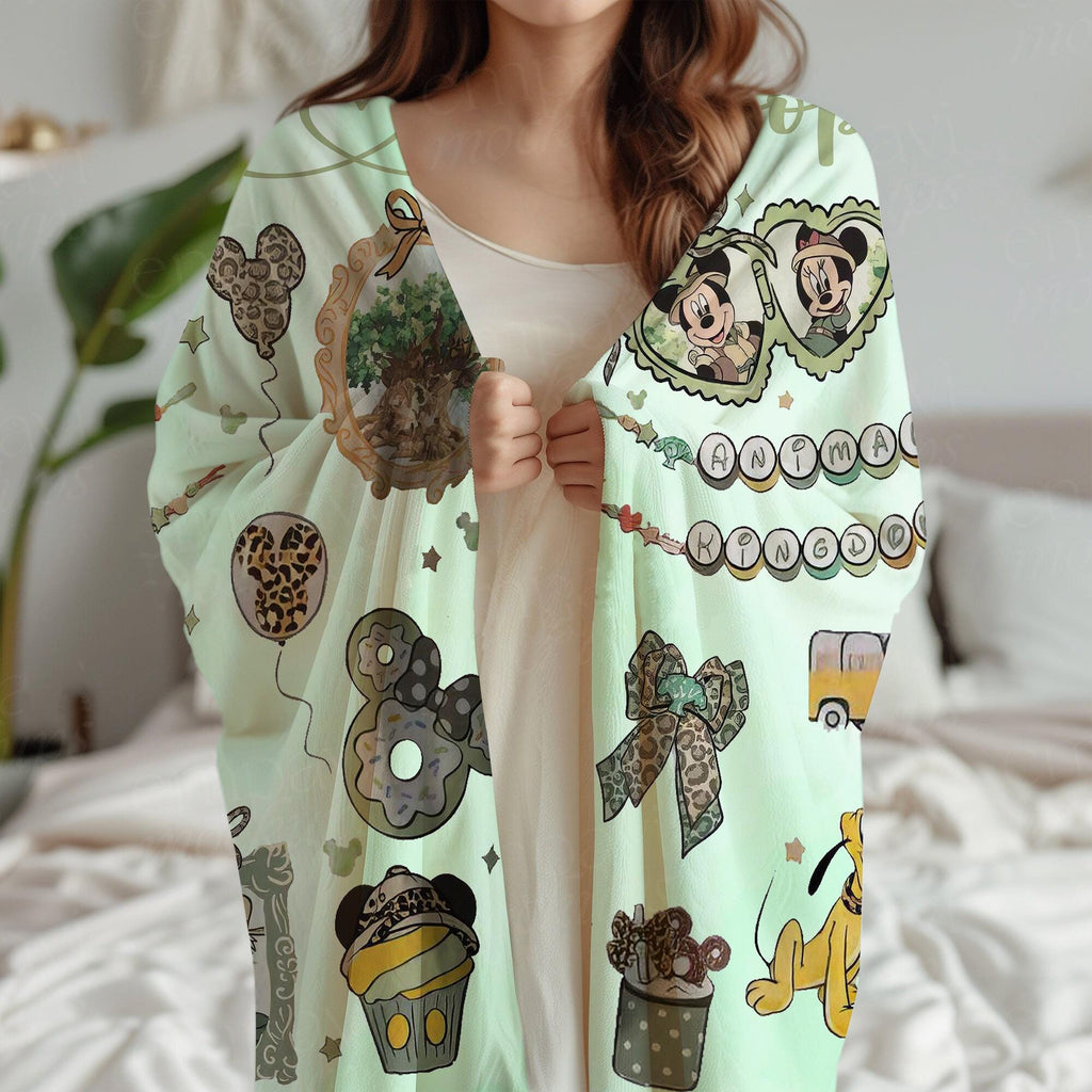 Custom Coquette Bows Disney Animal Kingdom Blanket, Disney Safari Mode Throw, Mickey & friends Leopard Bow Blanket, Girly aesthetics Blanket