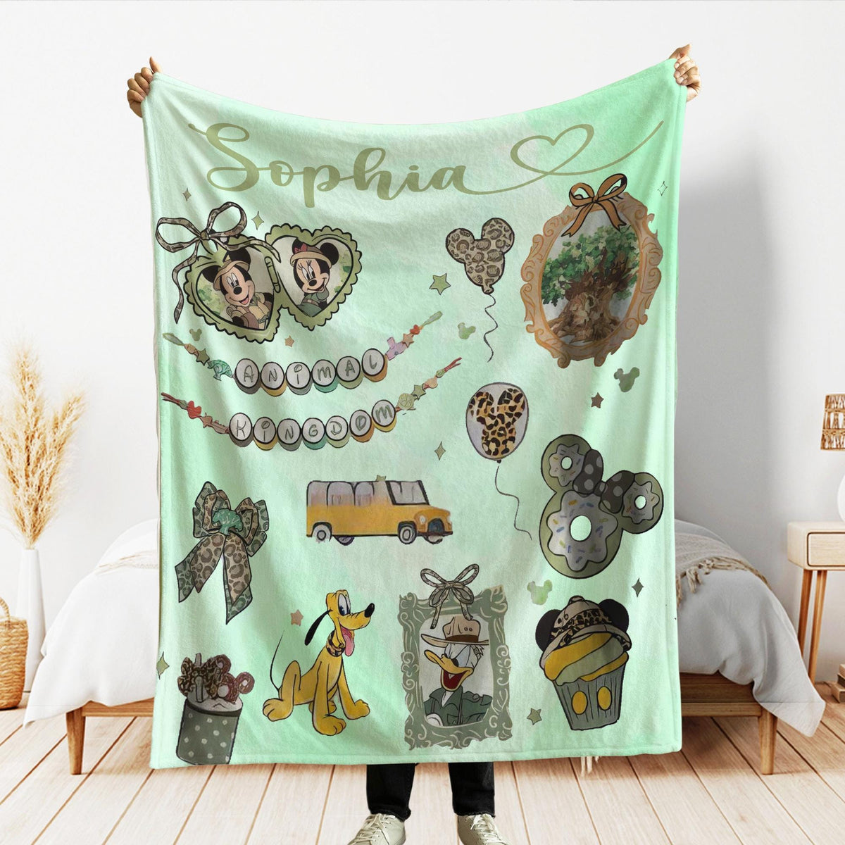 Custom Coquette Bows Disney Animal Kingdom Blanket, Disney Safari Mode Throw, Mickey & friends Leopard Bow Blanket, Girly aesthetics Blanket
