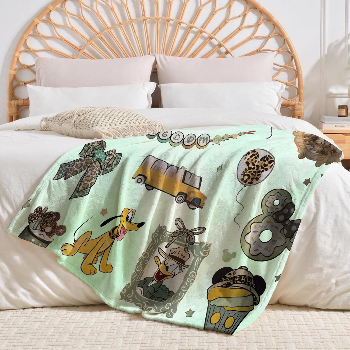 Custom Coquette Bows Disney Animal Kingdom Blanket, Disney Safari Mode Throw, Mickey & friends Leopard Bow Blanket, Girly aesthetics Blanket