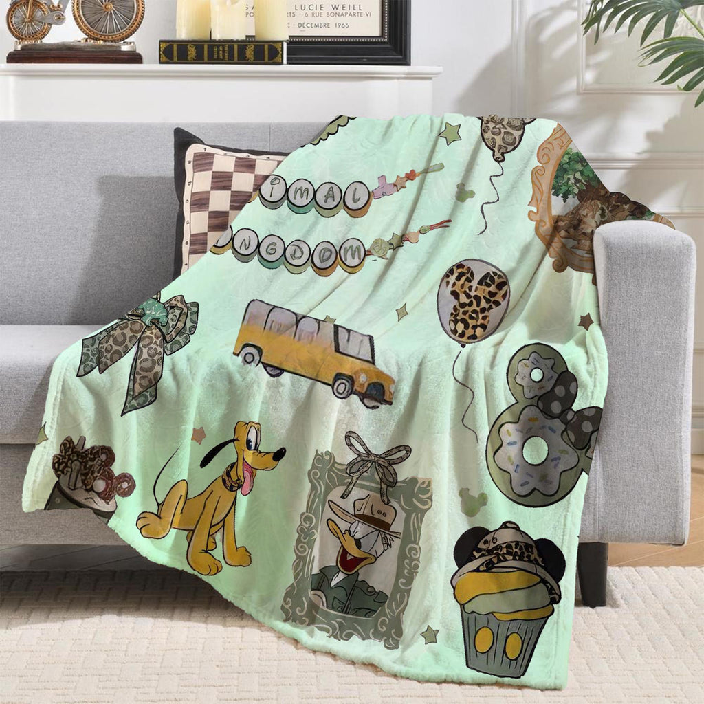 Custom Coquette Bows Disney Animal Kingdom Blanket, Disney Safari Mode Throw, Mickey & friends Leopard Bow Blanket, Girly aesthetics Blanket