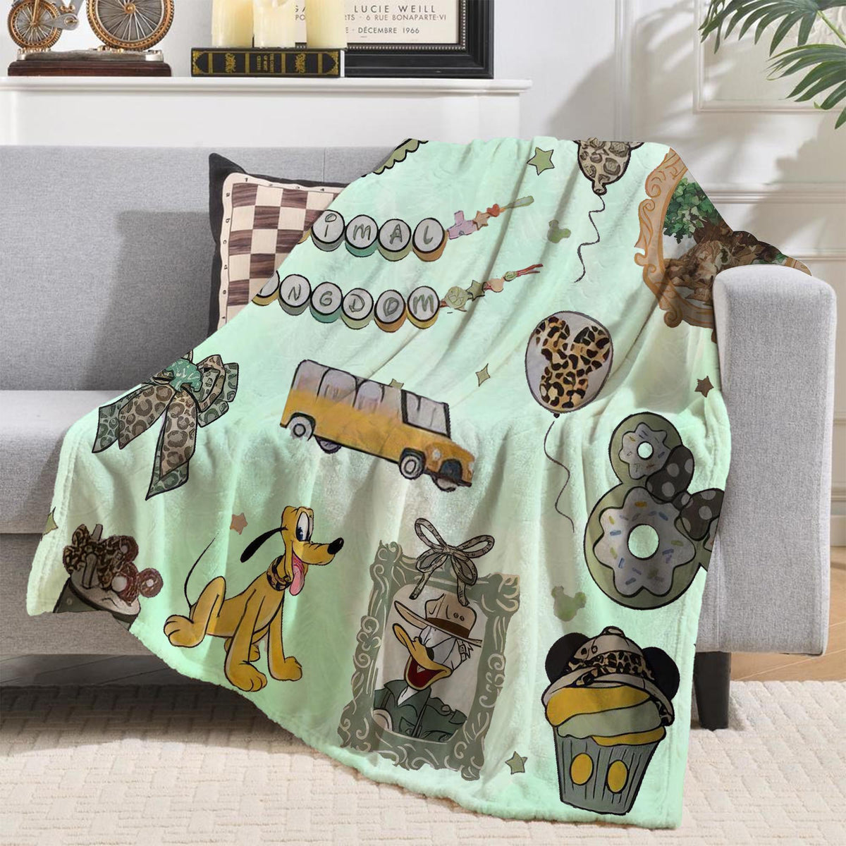 Custom Coquette Bows Disney Animal Kingdom Blanket, Disney Safari Mode Throw, Mickey & friends Leopard Bow Blanket, Girly aesthetics Blanket