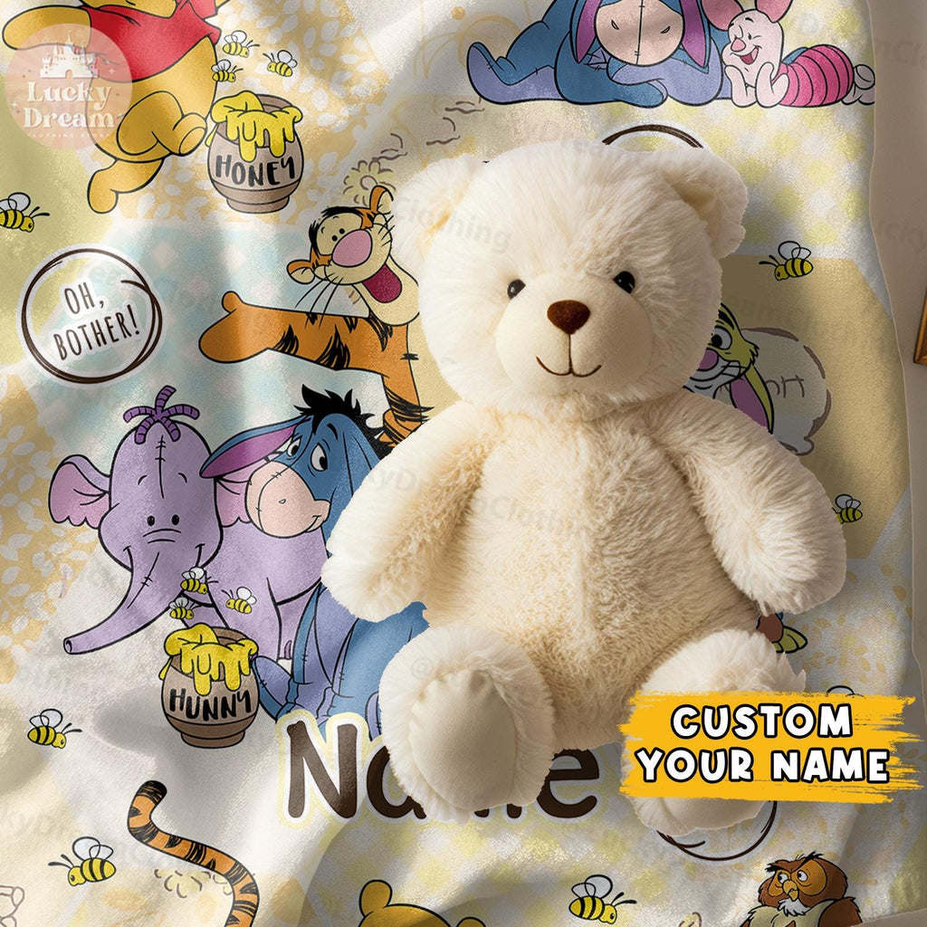 Personalized Watercolor Winnie the Pooh Baby blanket, Pooh Bear and friends blanket, Birthday gift for her/him From Mom, Kids Adults blanket