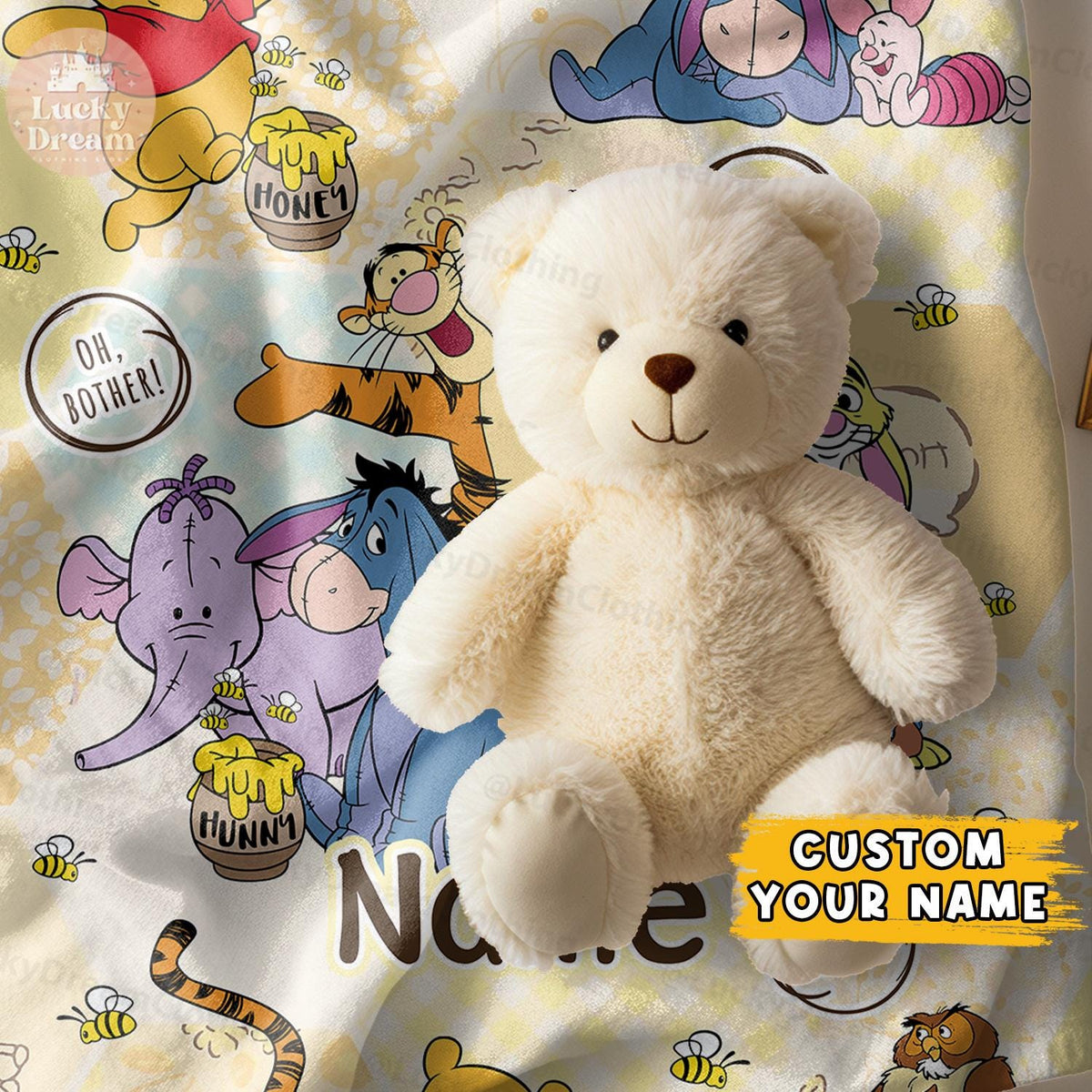 Personalized Watercolor Winnie the Pooh Baby blanket, Pooh Bear and friends blanket, Birthday gift for her/him From Mom, Kids Adults blanket