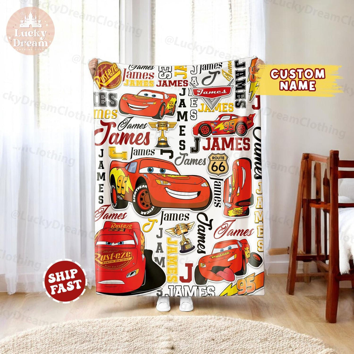 Custom Name Lightning McQueen Baby Blanket, Baby Shower Gift, Disney Home Decor, Personalized Cars Blanket,Disney Cars Birthday Gift For Boy