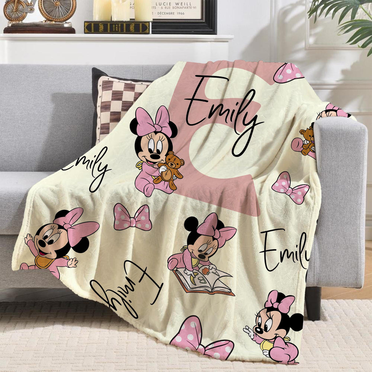 Personalized Baby Minnie Blanket, Custom Kids Name gift, Minnie Mouse Blankets, Nursery Blanket, Pink Gender Neutral, Baby Shower Gift