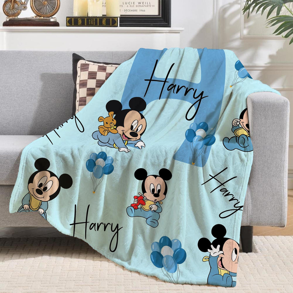 Personalized Baby Mickey Blanket, Custom Name Mikey Blanket, Mickey Mouse Blankets, Nursery Blanket, Blue Gender Neutral, Baby Shower Gift