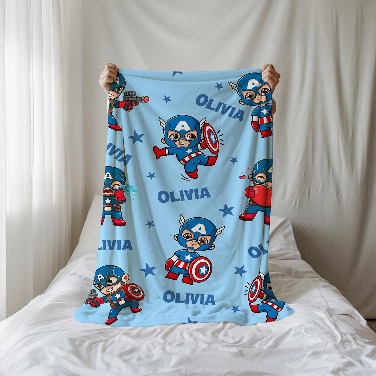 Captain America Personalized Blanket, Marvel Avengers Blanket, Custom Name Throw, Superhero Blanket, Birthday Boys, Captain America Throw