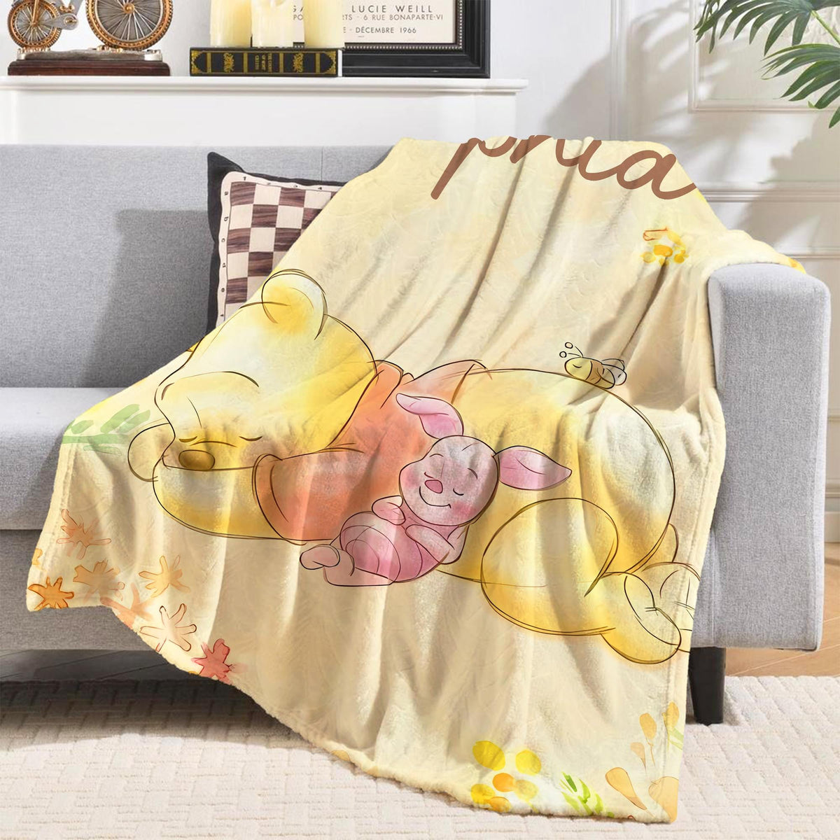 Personalized Classic Winnie The Pooh Blanket, Pooh and Piglet Blankets, Custom Kids Name gift, Pooh Birthday blankets, Baby Pooh Bear Throw