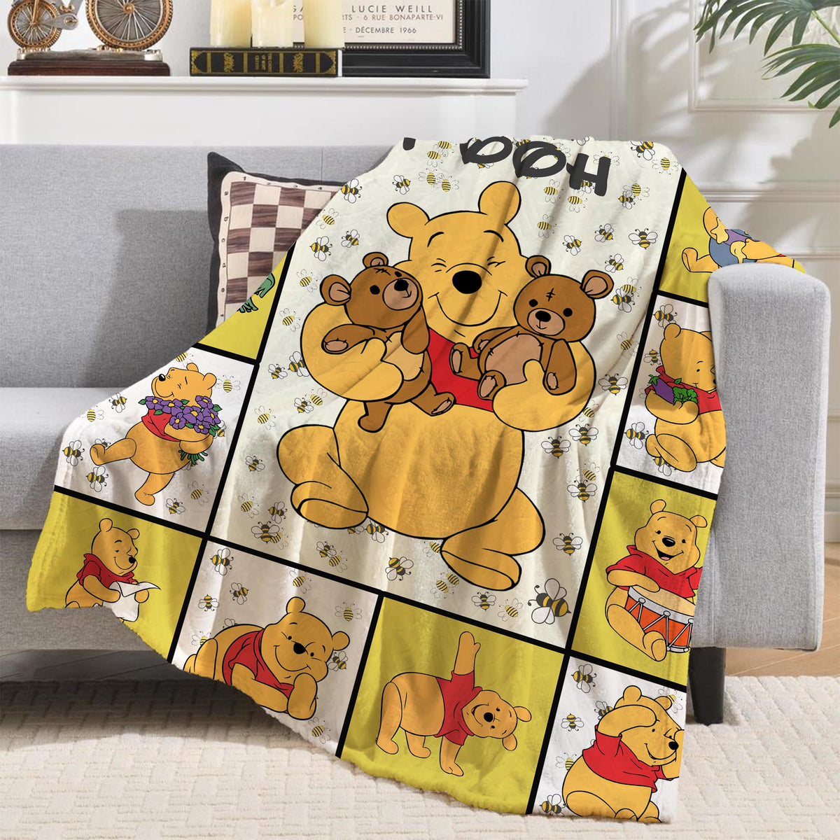 Classic Winnie The Pooh Blanket, Pooh Blankets, Disney Throw Decor, Pooh Birthday blankets, Baby Pooh Bear Throw, Birthday Gifts