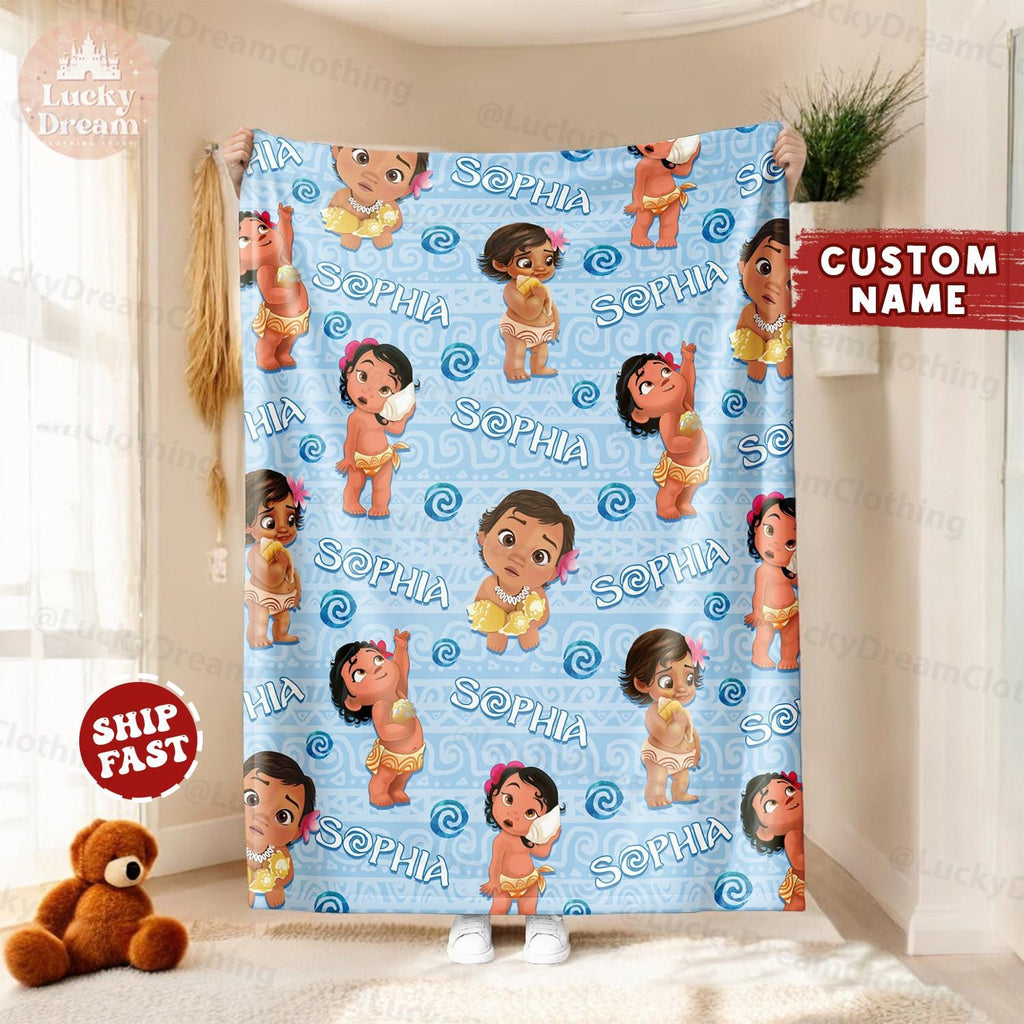 Custom Blanket Disney Moana, Baby Princess Moana Birthday Gift, Baby Girl Blanket Princess Blanket Moana Blanket Maui Hei Hei Tamatoa