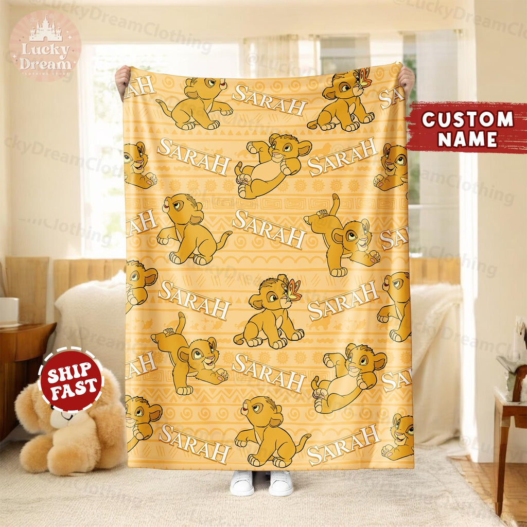 Custom Name Baby Simba Blanket, Personalized Lion King Blanket Gift For Boy, Baby Lion Blanket, Simba Blanket Gift, Disney Family Blanket