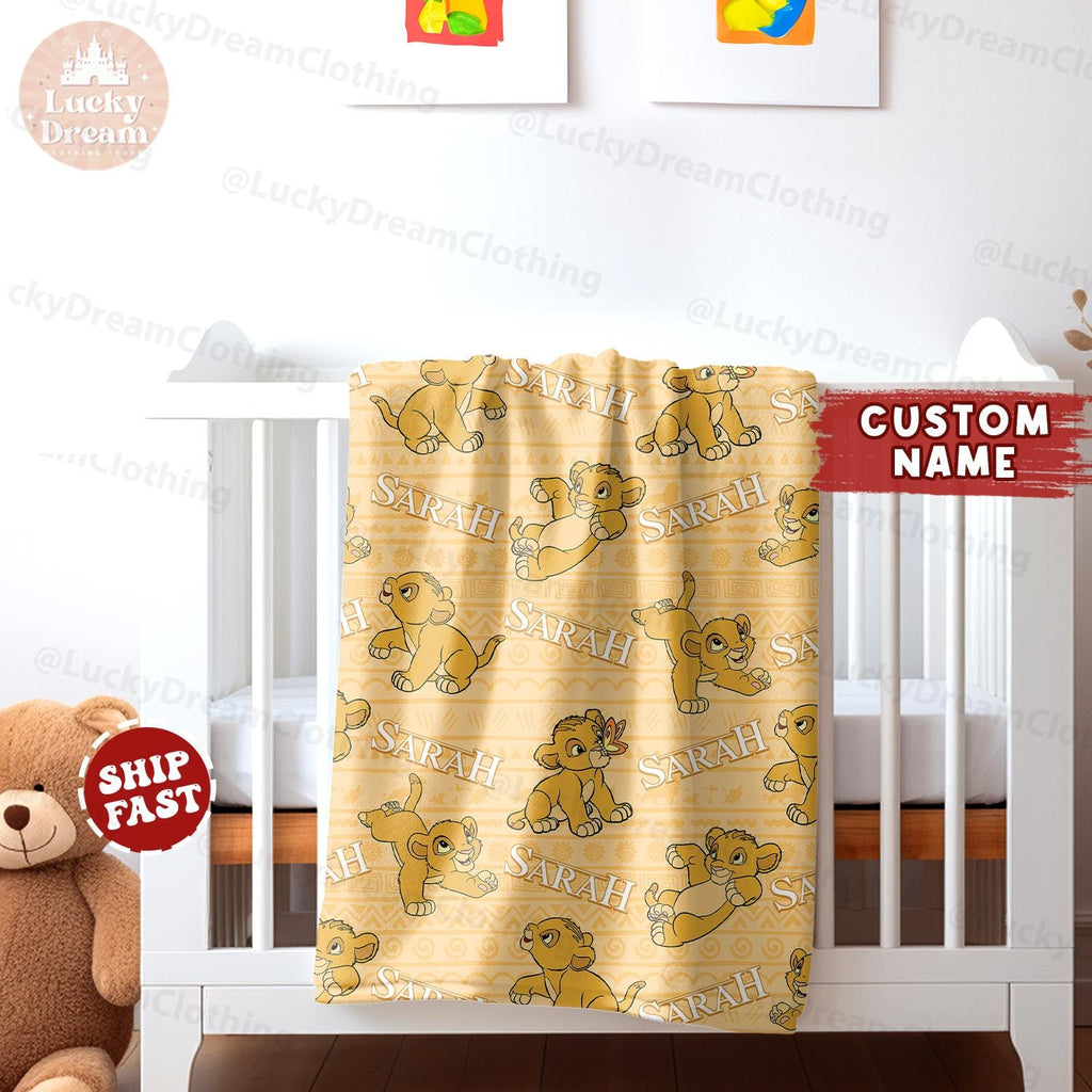 Custom Name Baby Simba Blanket, Personalized Lion King Blanket Gift For Boy, Baby Lion Blanket, Simba Blanket Gift, Disney Family Blanket