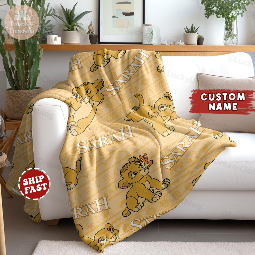 Custom Name Baby Simba Blanket, Personalized Lion King Blanket Gift For Boy, Baby Lion Blanket, Simba Blanket Gift, Disney Family Blanket