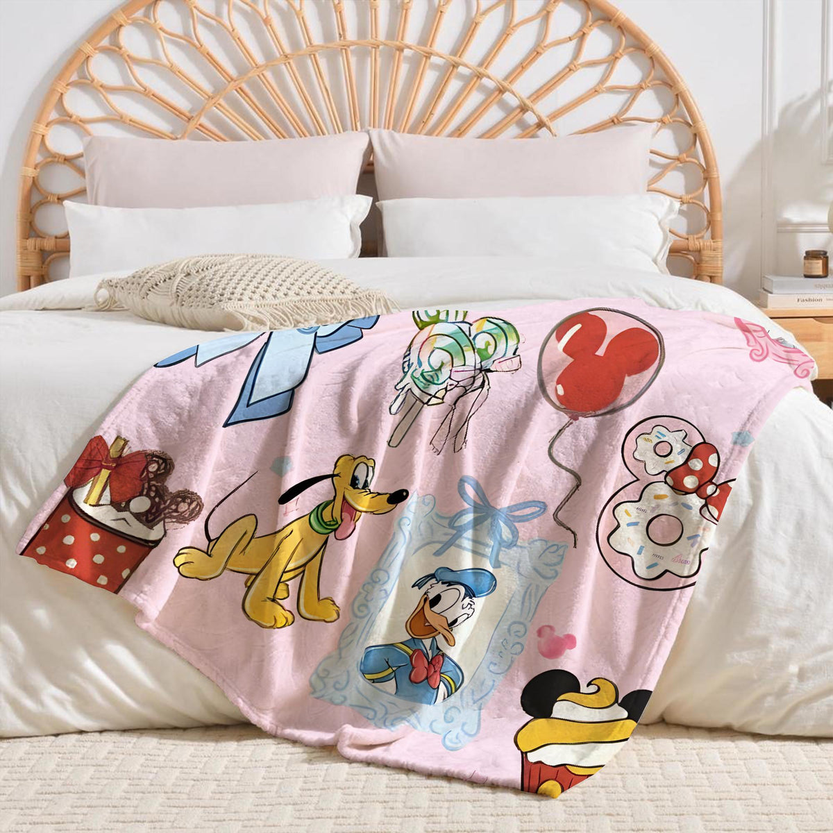 Custom Coquette Bow Mickey & friends Blanket, Coquette Bows Disney Throws, WDW Disneyland Birthday Girls Gifts, Girly Aesthetic Blanket