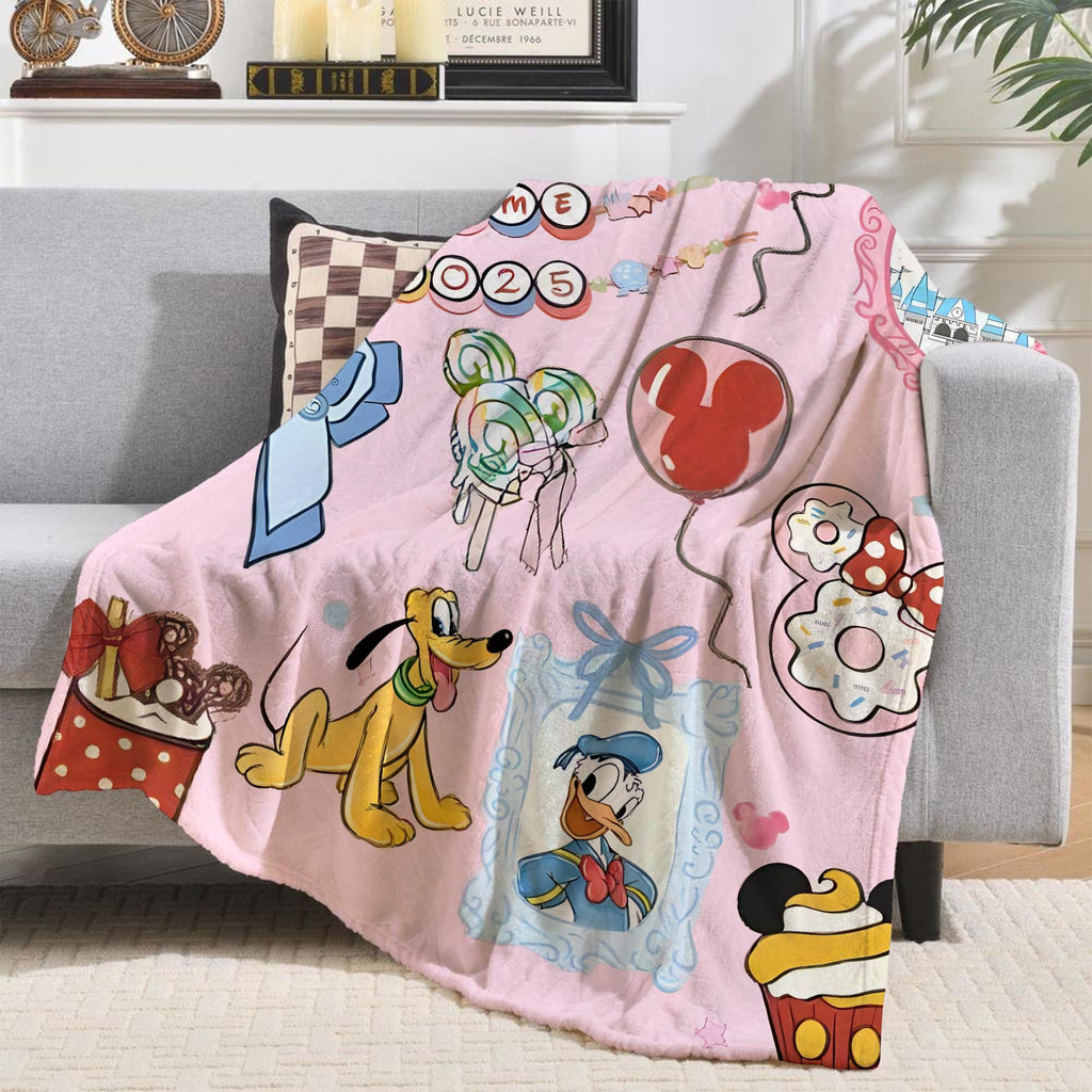Custom Coquette Bow Mickey & friends Blanket, Coquette Bows Disney Throws, WDW Disneyland Birthday Girls Gifts, Girly Aesthetic Blanket