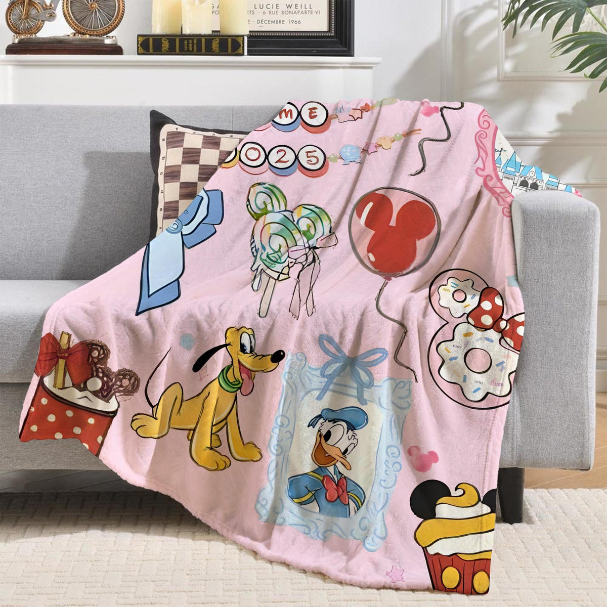 Custom Coquette Bow Mickey & friends Blanket, Coquette Bows Disney Throws, WDW Disneyland Birthday Girls Gifts, Girly Aesthetic Blanket