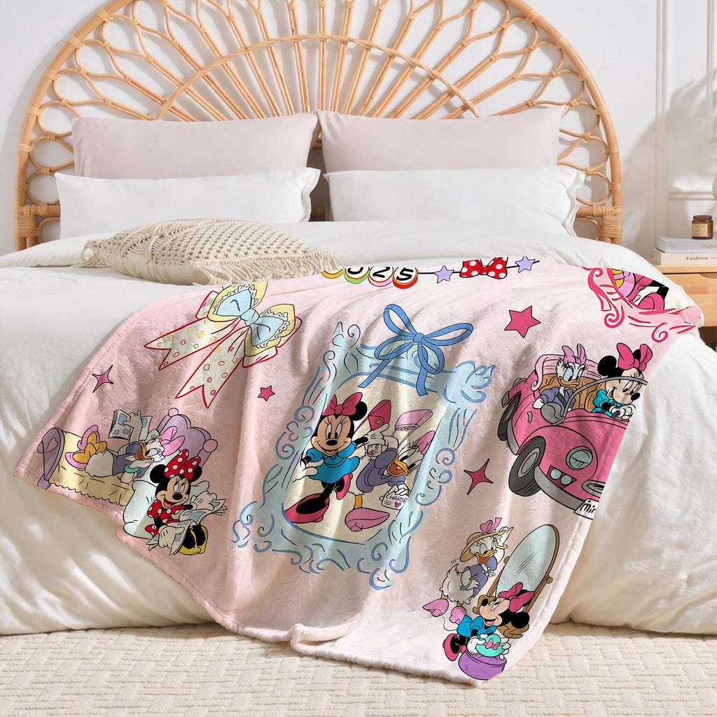 Personalized Minnie And Daisy Coquette Bow Blanket, WDW Disneyland Girls Throw, Daisy Duck And Minnie Mouse Blanket, Disney Besties gift