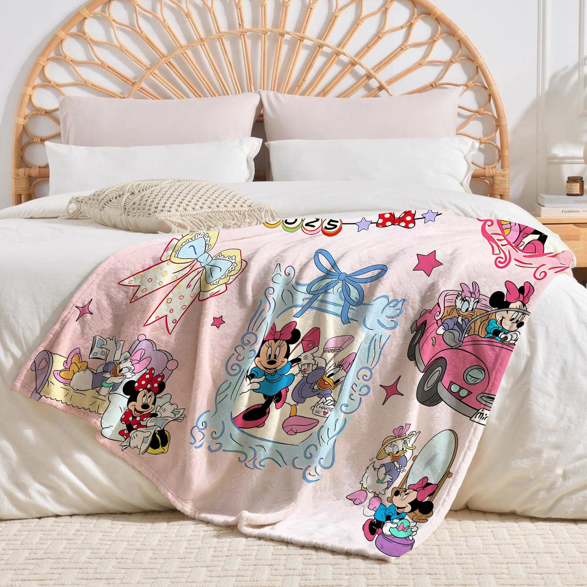 Personalized Minnie And Daisy Coquette Bow Blanket, WDW Disneyland Girls Throw, Daisy Duck And Minnie Mouse Blanket, Disney Besties gift
