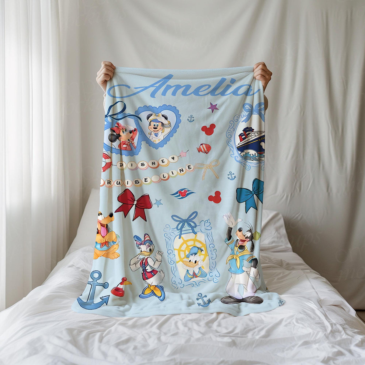 Custom Coquette Bow Disney Cruise Blanket, Disney Cruise Family Blanket, Mickey Minnie Pirate Throw, Yo Ho Ho Pirate's Life For Me Blanket