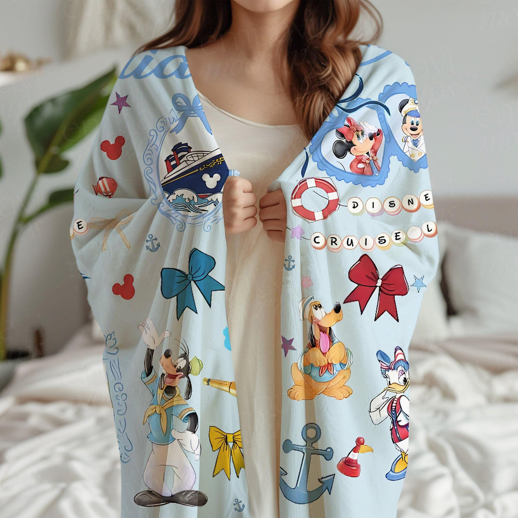 Custom Coquette Bow Disney Cruise Blanket, Disney Cruise Family Blanket, Mickey Minnie Pirate Throw, Yo Ho Ho Pirate's Life For Me Blanket