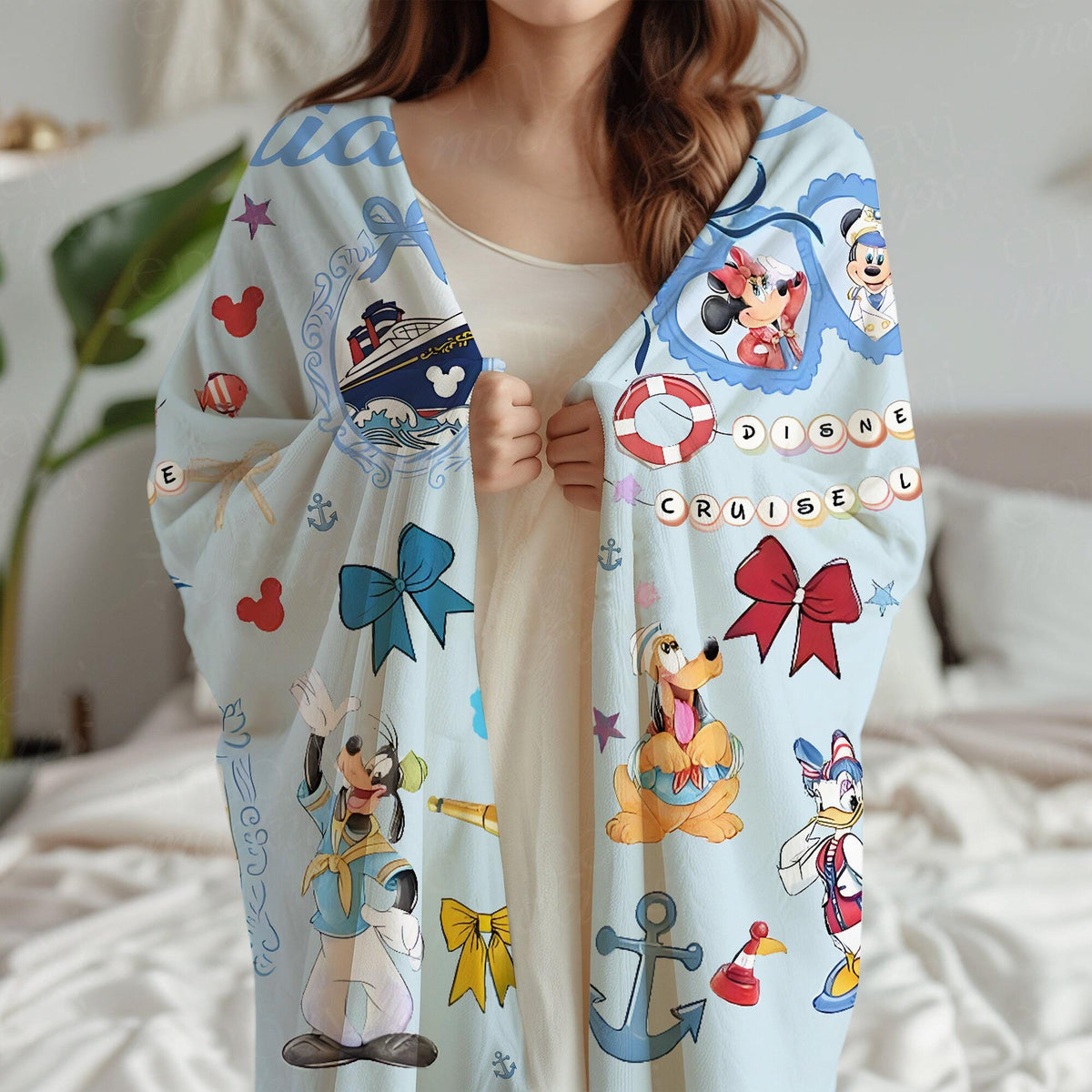 Custom Coquette Bow Disney Cruise Blanket, Disney Cruise Family Blanket, Mickey Minnie Pirate Throw, Yo Ho Ho Pirate's Life For Me Blanket